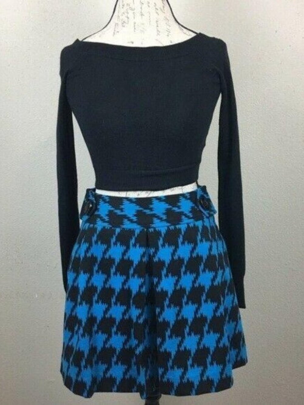 Express Blue Black Houndstooth Mini Skirt 0 XS